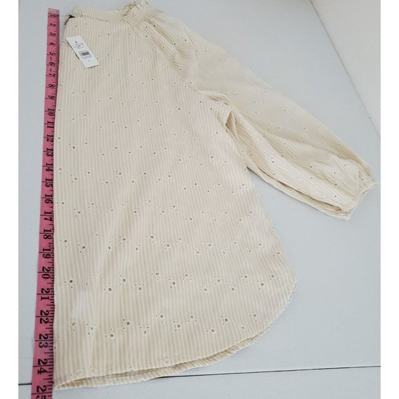 Loft Womens Tan Stiped Eyelet Off The Shoulder Blouse Size XL Long Sleeve Boho - Picture 7 of 9